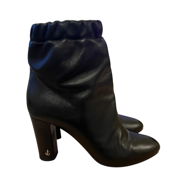 Jimmy Choo 8.5 Marva Scrunch Top Leather Ankle Bootie Boot Block Heel Black 39 - Picture 2 of 10
